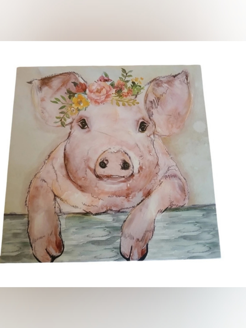 Pink Floral Pig Painting Wall Art
